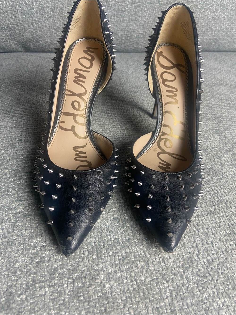 Sam Edelman Black Leather Pointed-Toe Studded Pumps size 6.5
